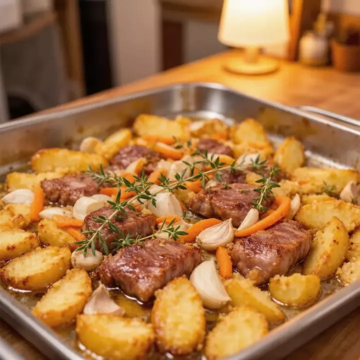 Ароматная картошка с говядиной в духовке