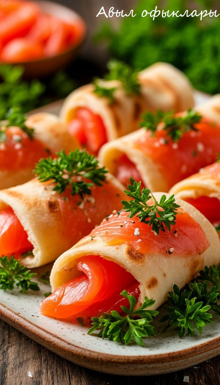 Вкусные рулеты из лаваша с красной рыбой и зеленью