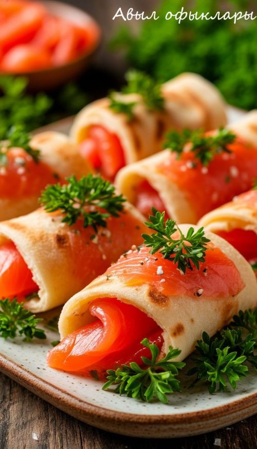 Вкусные рулеты из лаваша с красной рыбой и зеленью
