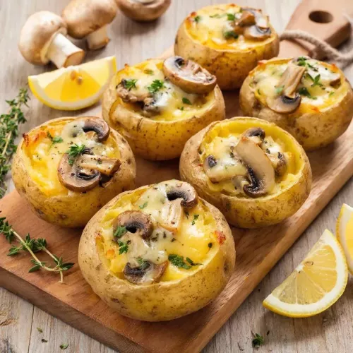 Картофельные «кораблики» с начинкой из грибов и сыра